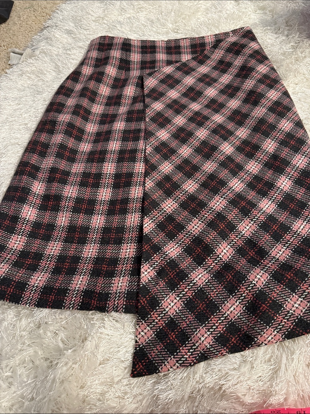 Willi Smith Black and Pink Plaid Midi Skirt